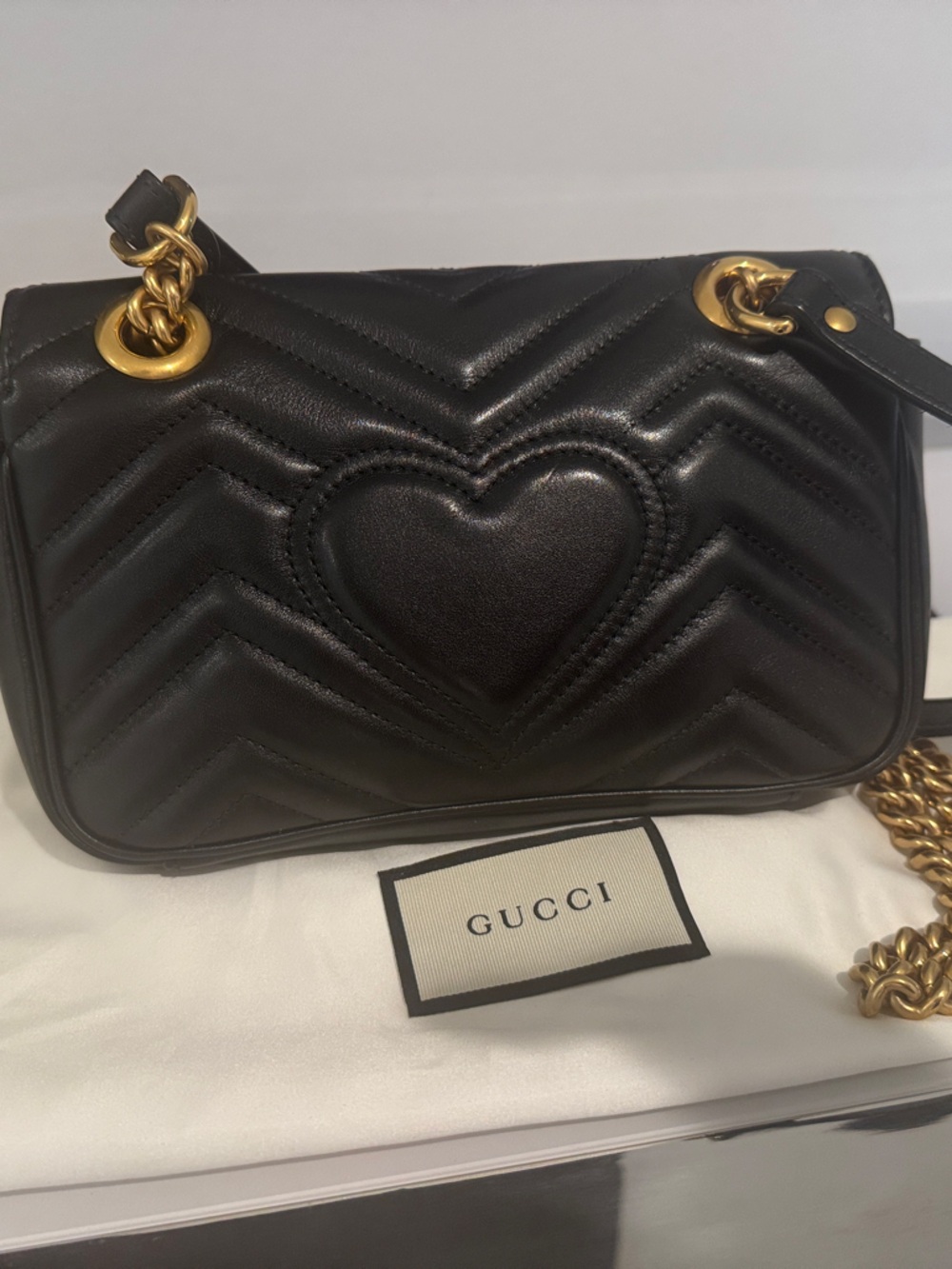 Gucci Black Leather Shoulder Bag with Gold Double G - Picture 2 of 2